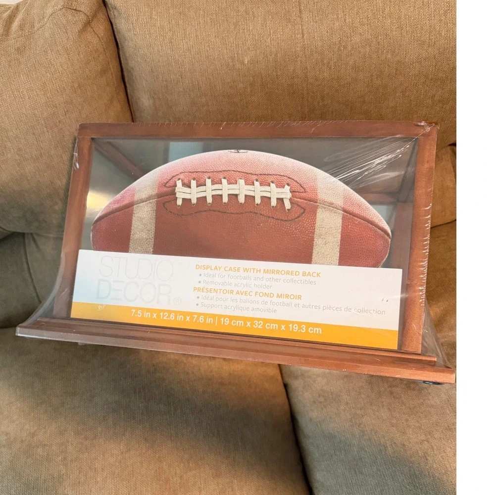 Studio Decor Football Display Case Mirrored Back Wood Frame 89054 New